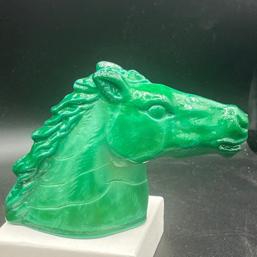 Vintage Jade Malachite Glass Horse Head Figurine‎ Czech Art Deco Hoffmann